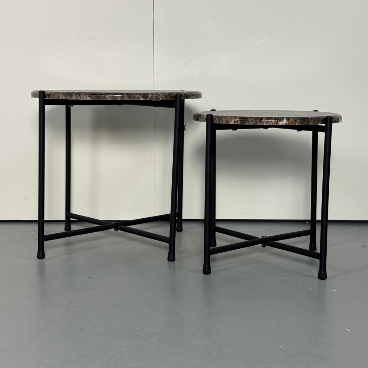 SAMPLE | Bijzettafels set van 2 | Zwart/Marmer deco