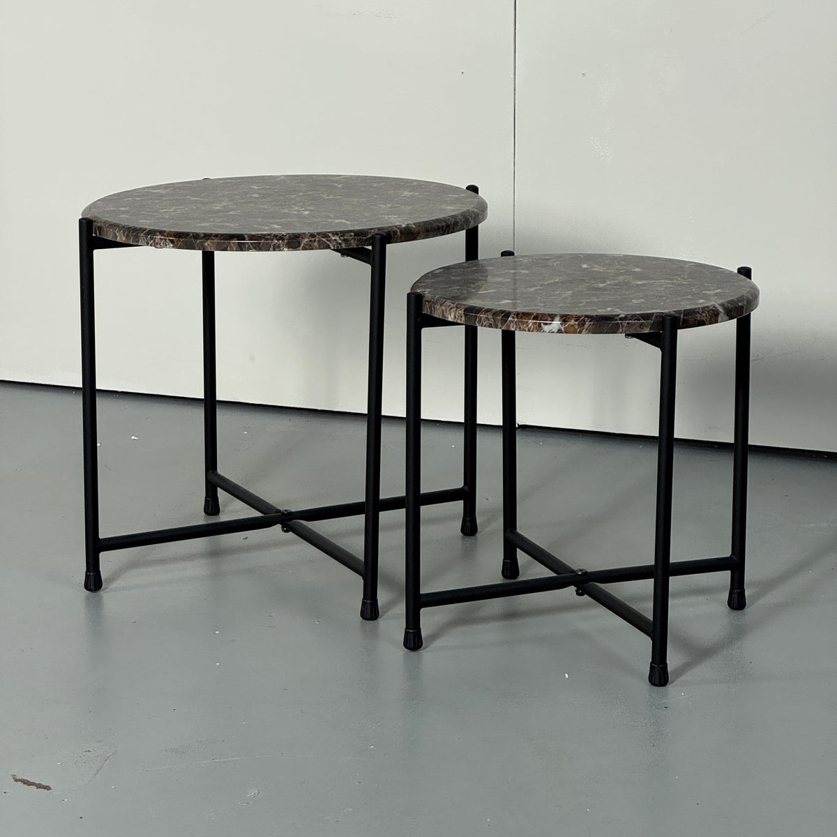 SAMPLE | Bijzettafels set van 2 | Zwart/Marmer deco